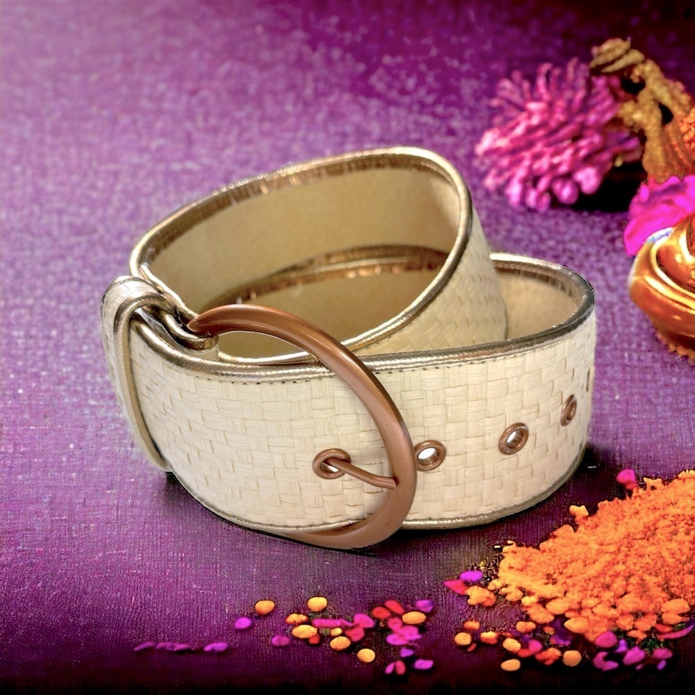 Guess by Marciano Cream Woven Leather Belt with Rose Gold Buckle